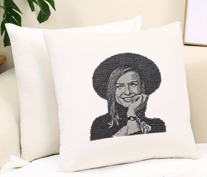 Embroidered Portrait Cushion Cover